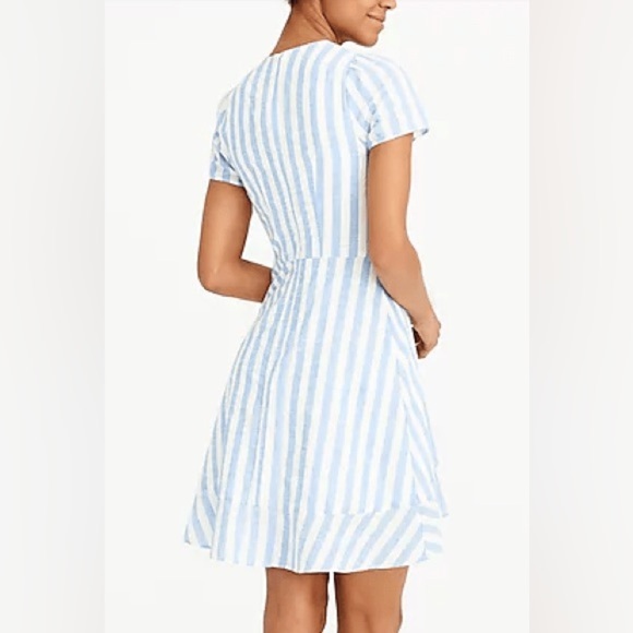 J. Crew Striped Faux Wrap Mini Dress Blue White Stripes - Picture 3 of 15